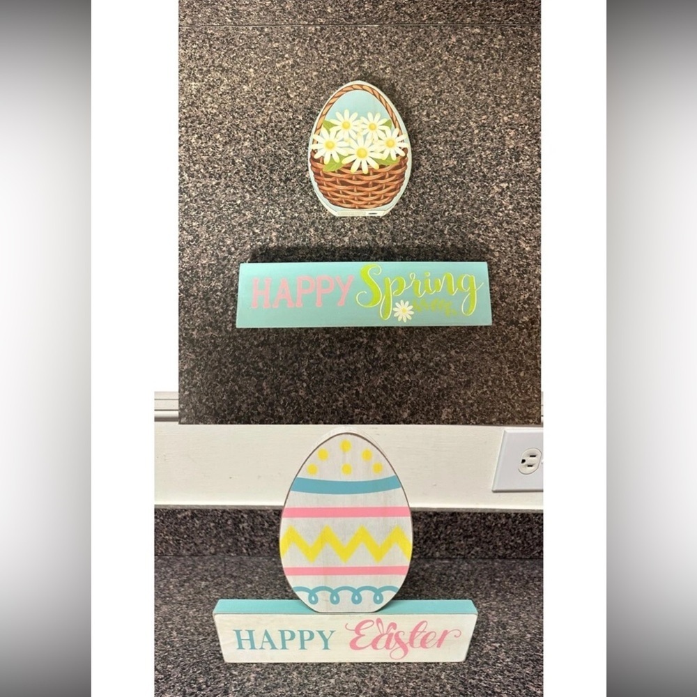 Easter Spring Reversible Wooden Block Set Decor